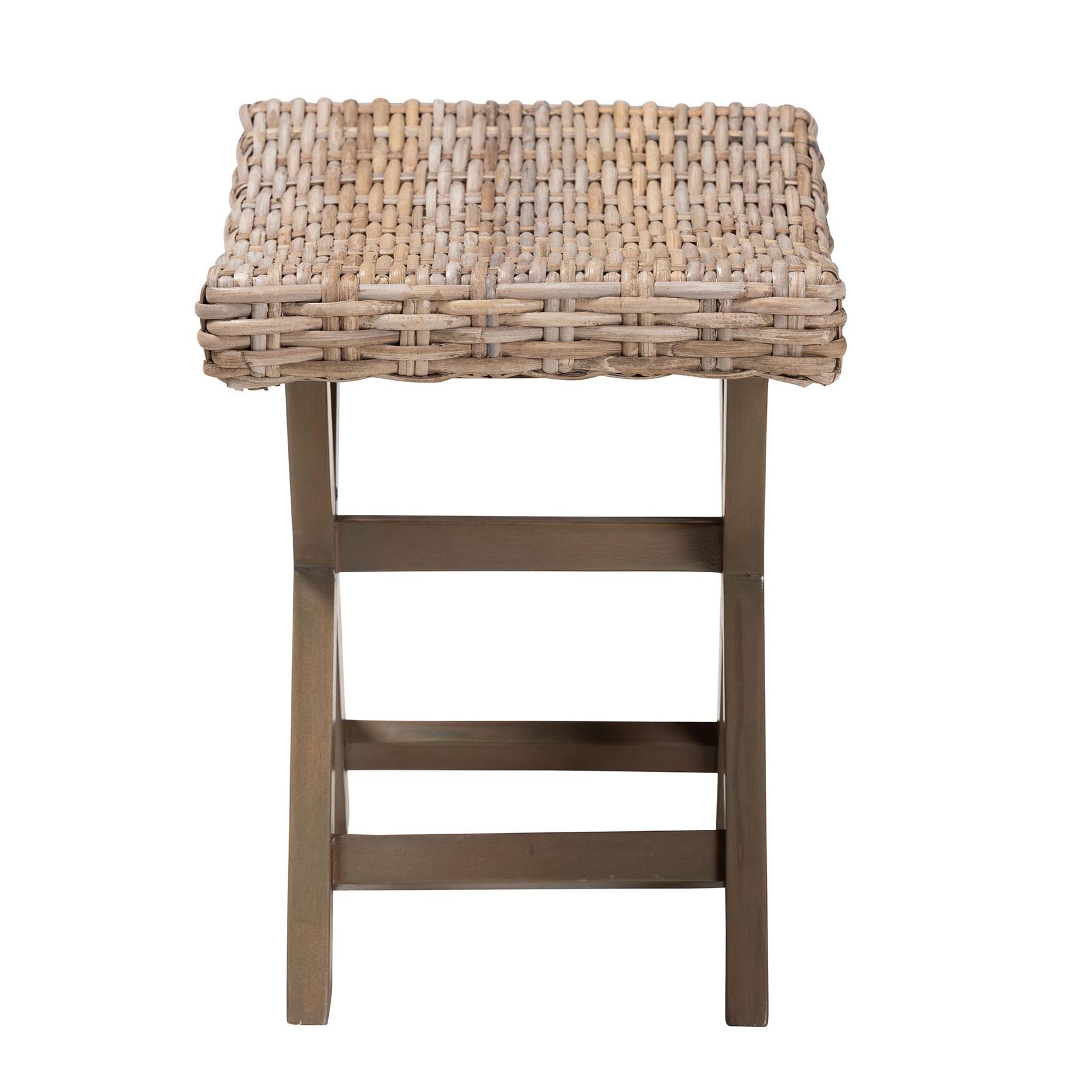 Hayate Bohemian Grey Kubu Rattan And Mahogany Wood Ottoman Footstool, , alternate image number 2