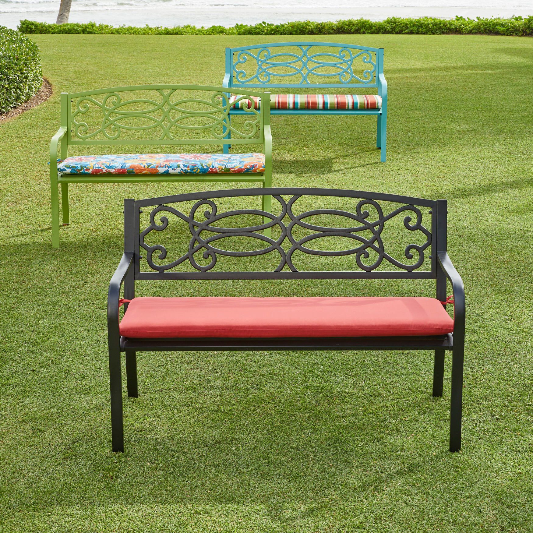 Steel Garden Bench & Cushion, , hi-res image number 0