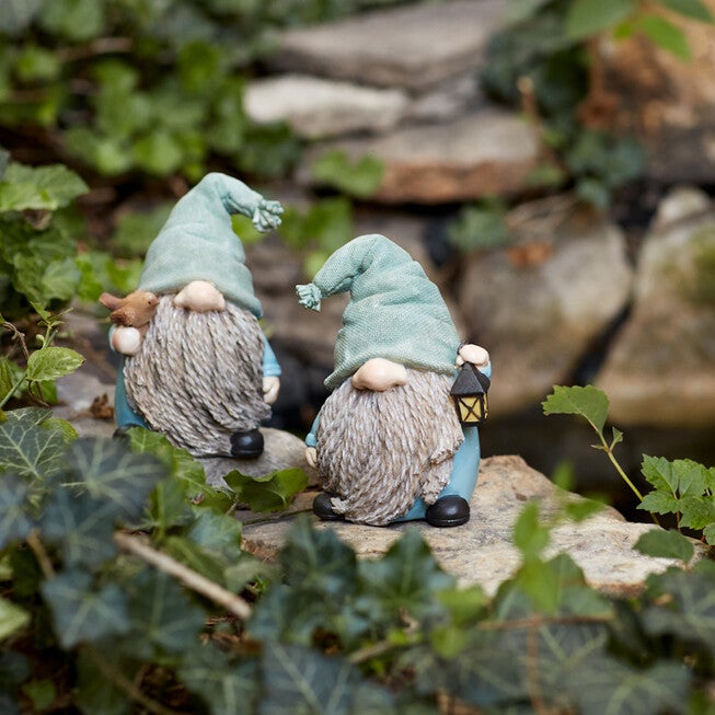 Stone Garden Gnome Figurine With Bird And Lantern Accent (Set Of 4), , alternate image number null