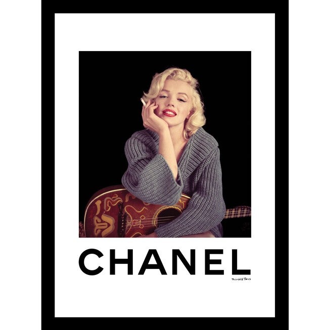 Marilyn Monroe with Guitar Grey 14 inches x 18 inches Framed Print, BLACK WHITE, hi-res image number null