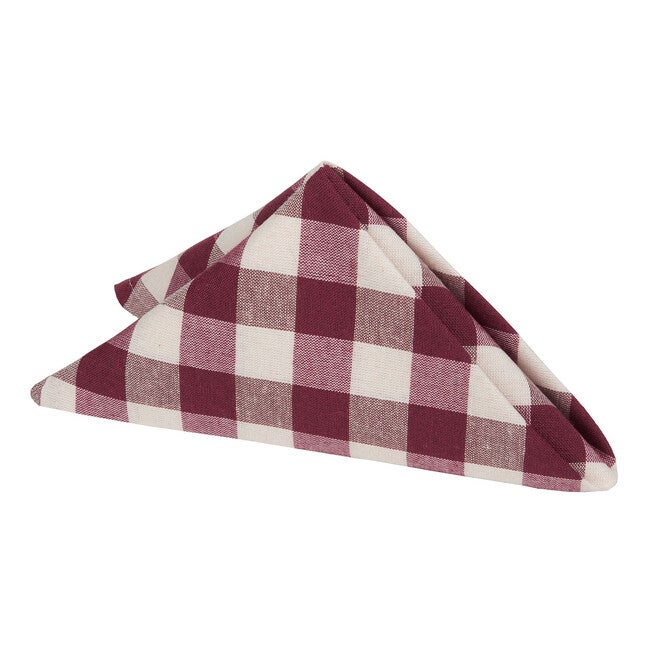 Buffalo Check Dinner Table Napkins Set of Four, BURGUNDY, hi-res image number 0