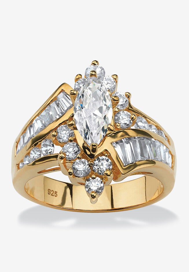 Gold over Sterling Silver Marquise Engagement Ring Cubic Zirconia, GOLD, hi-res image number null