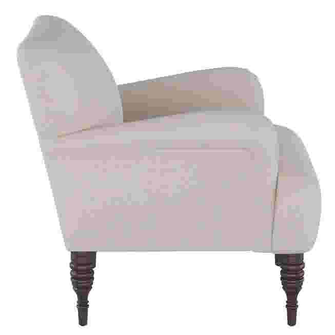 Light gray linen arm chair side profile