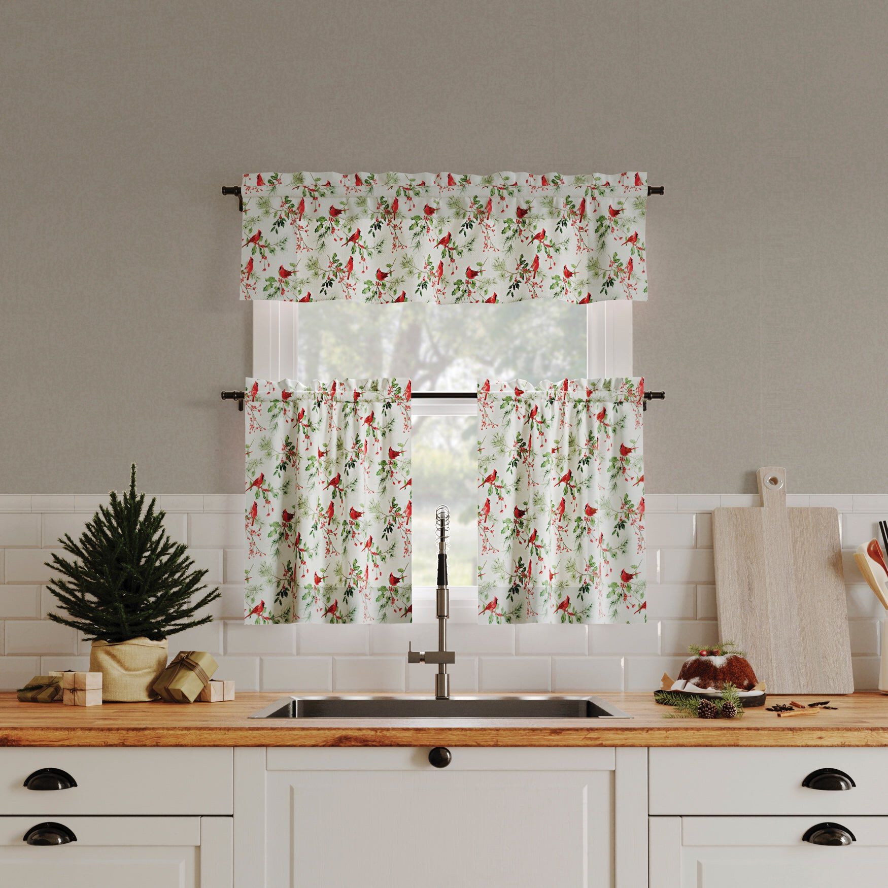 Cardinal Printed Tier & Valance, RED, hi-res image number 0