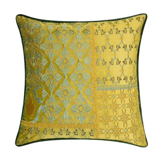 Velvet Patchwork Embroidered Decorative Pillow , MOSS, hi-res image number null
