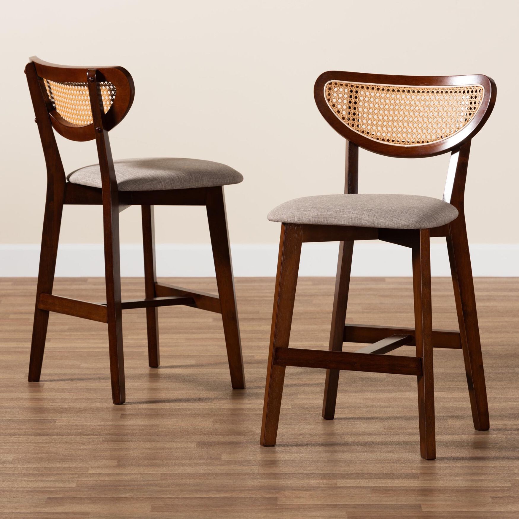 Dannell Mid-Century Modern Grey Fabric and Natural Oak Finished Wood 2-Piece Counter Stool Set, , alternate image number 12