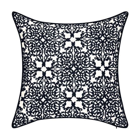 Indoor & Outdoor Embroidered Lace Decorative Pillow, BLACK, hi-res image number null