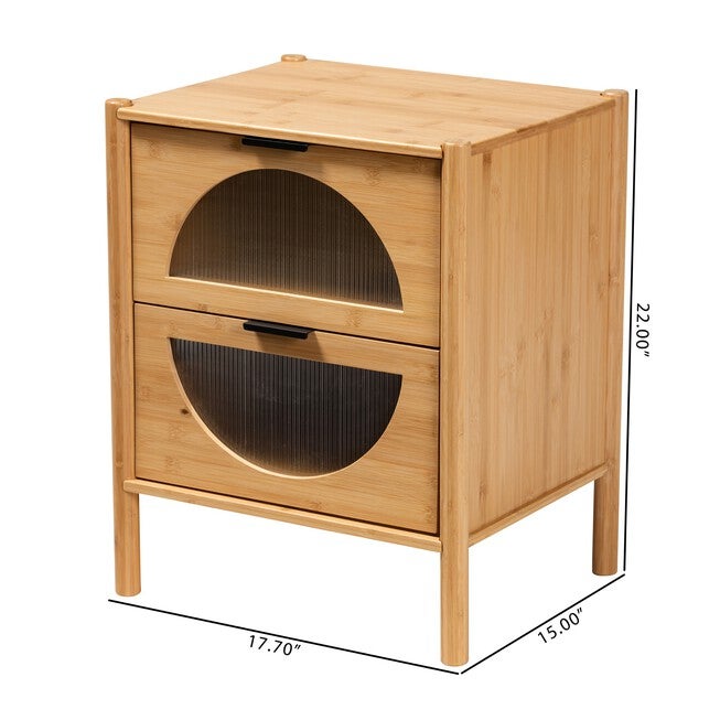 Naresh Mid-Century Modern Transitional Natural Brown Bamboo Wood 2-Drawer End Table, , alternate image number 7