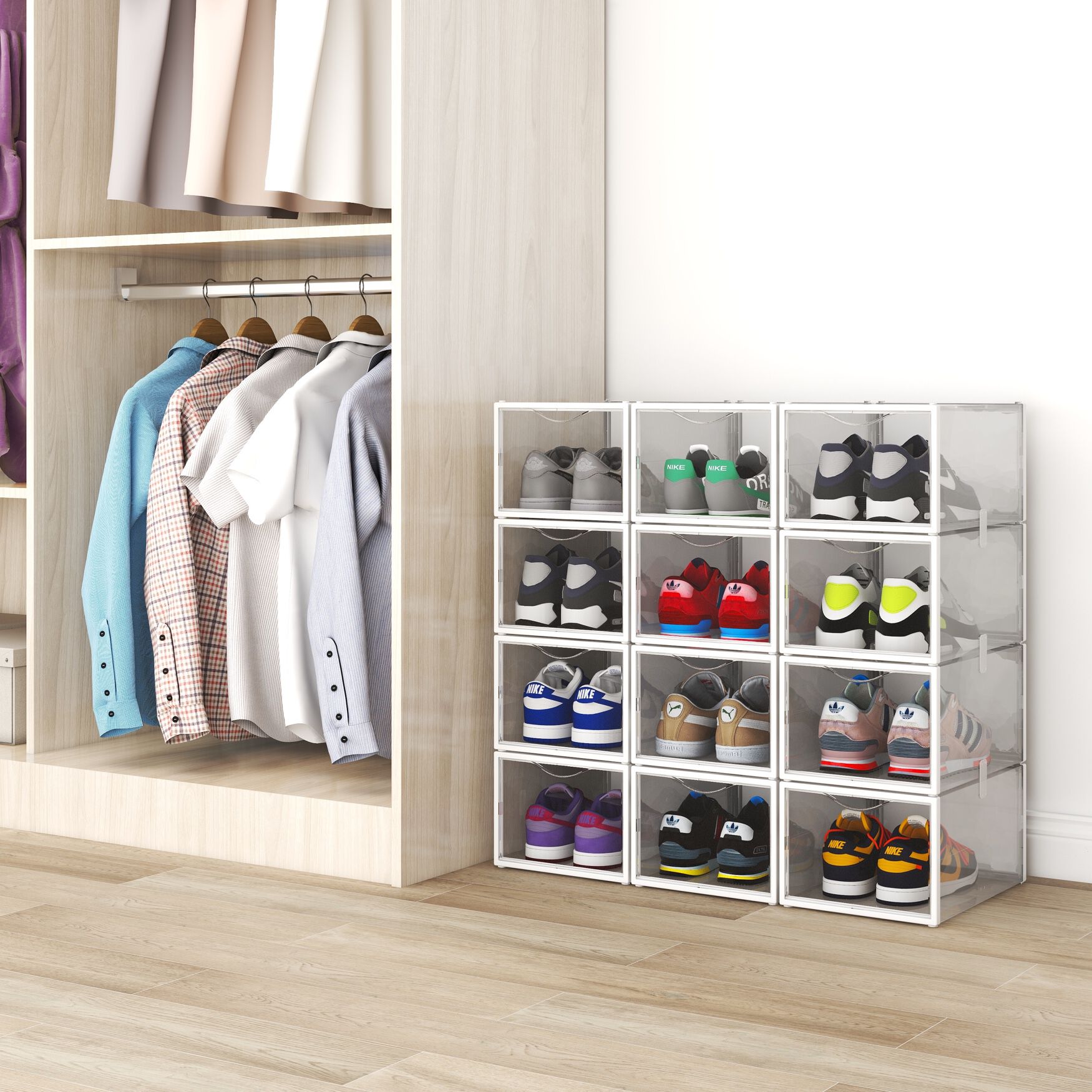 Shoe Storage Box Set Of 6, WHITE, hi-res image number 0