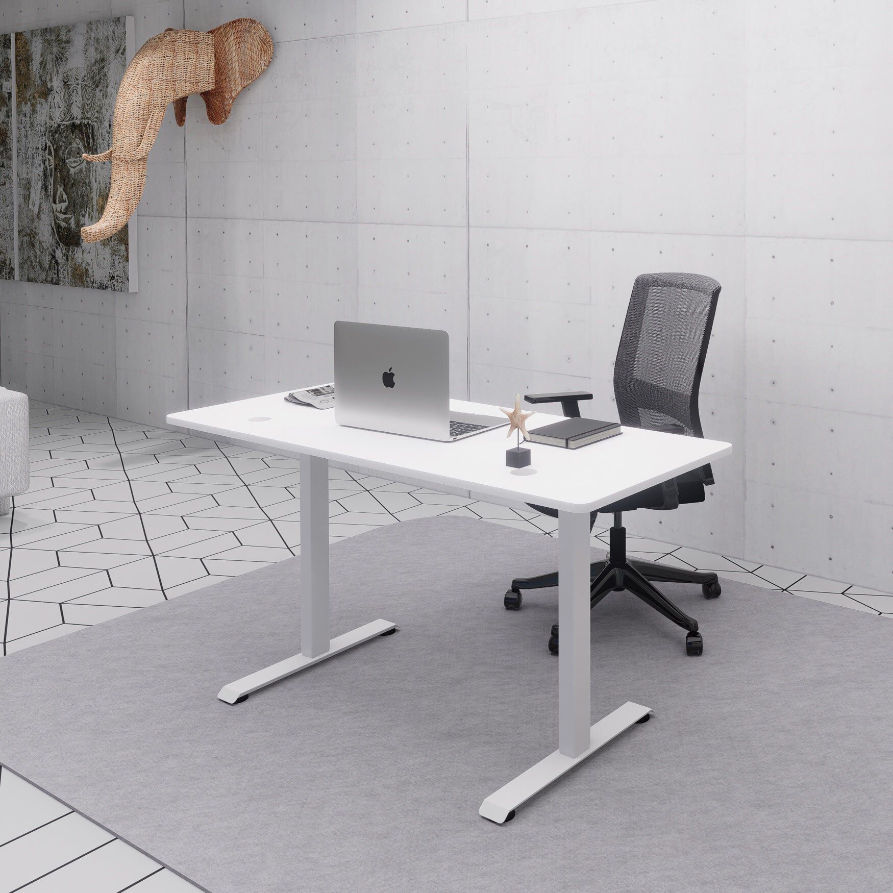 Electric Height adjustable Standing Desk, WHITE, hi-res image number 0