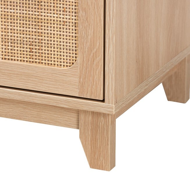 Elsbeth Mid-Century Modern Light Brown Finished Wood And Natural Rattan 1-Drawer End Table, , alternate image number 5