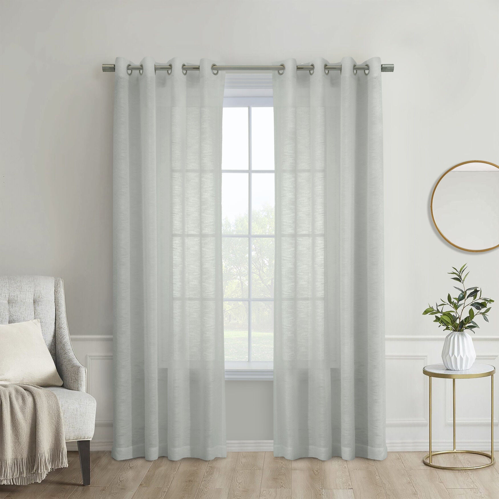 Boucle Sheer Grommet Curtain Panel, LIGHT GREY, hi-res image number 0