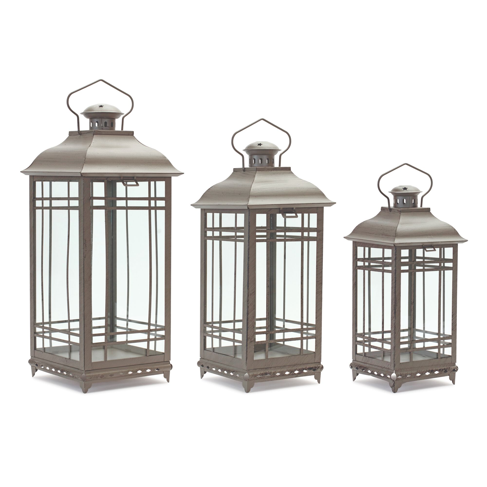 Lantern (Set of 3) 14 inchesH, 17 inchesH, 20 inchesH Metal/Glass, BROWN, hi-res image number 0