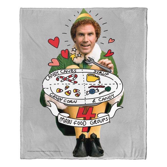 Wb Elf 4 Food Groups Silk Touch Throw Blanket, , on-hover image number 1