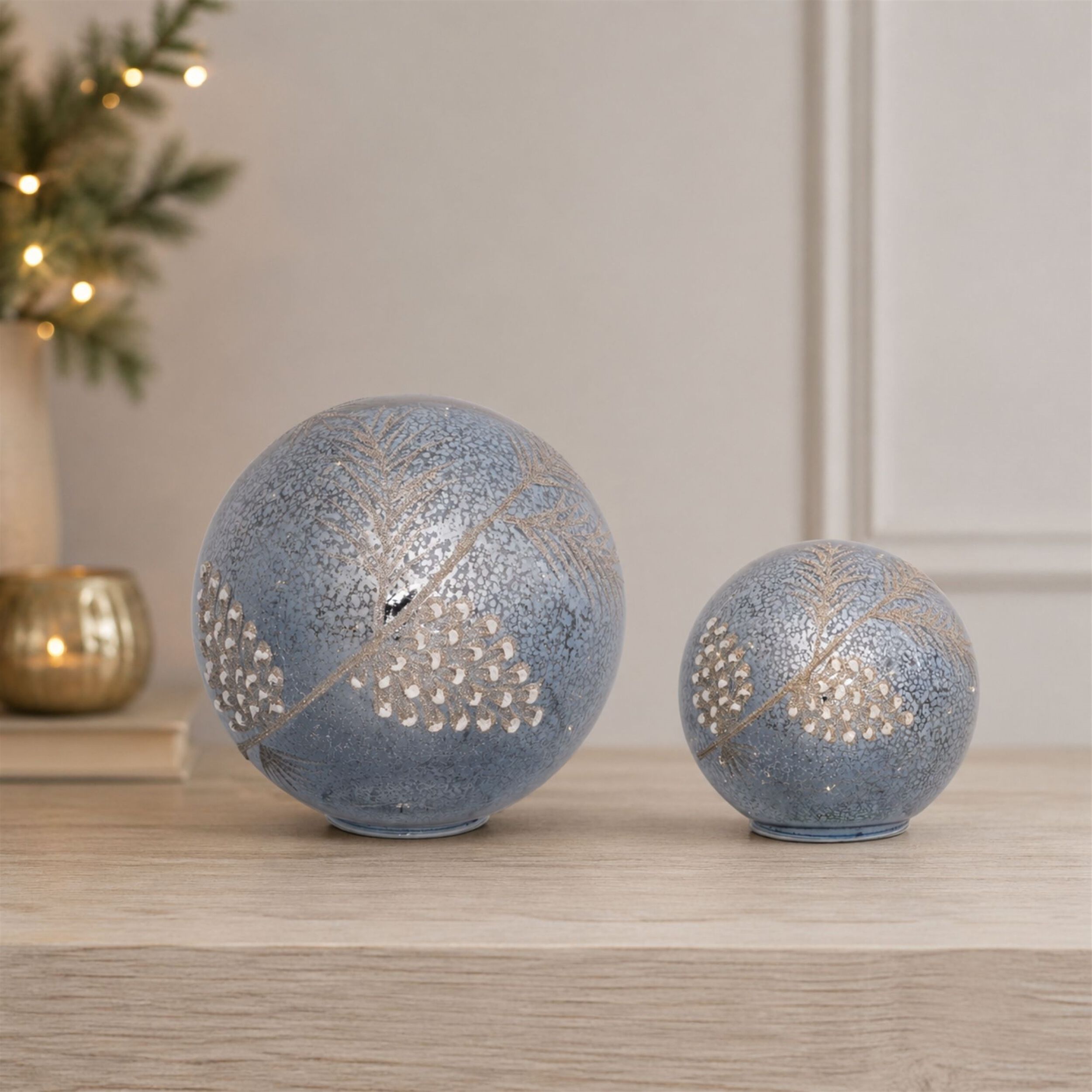 LED Pinecone Globe (Set of 2), BLUE GRAY, alternate image number 2