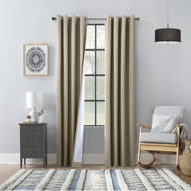 Thermaplus Bedford Indoor Grommet Curtain Panel Pair, TAUPE, hi-res image number null