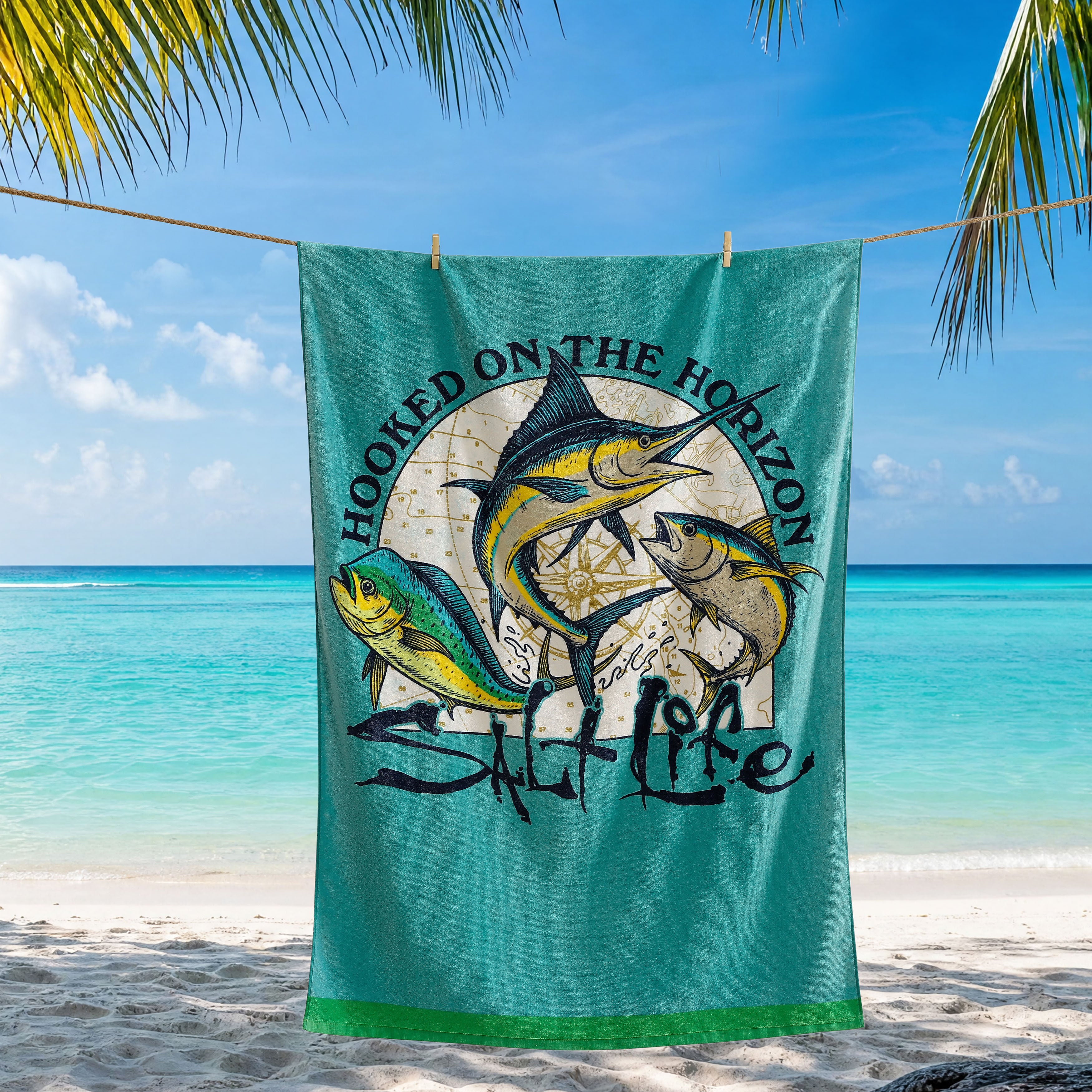 Horizon Hunter Beach Towel, AQUA, alternate image number 2