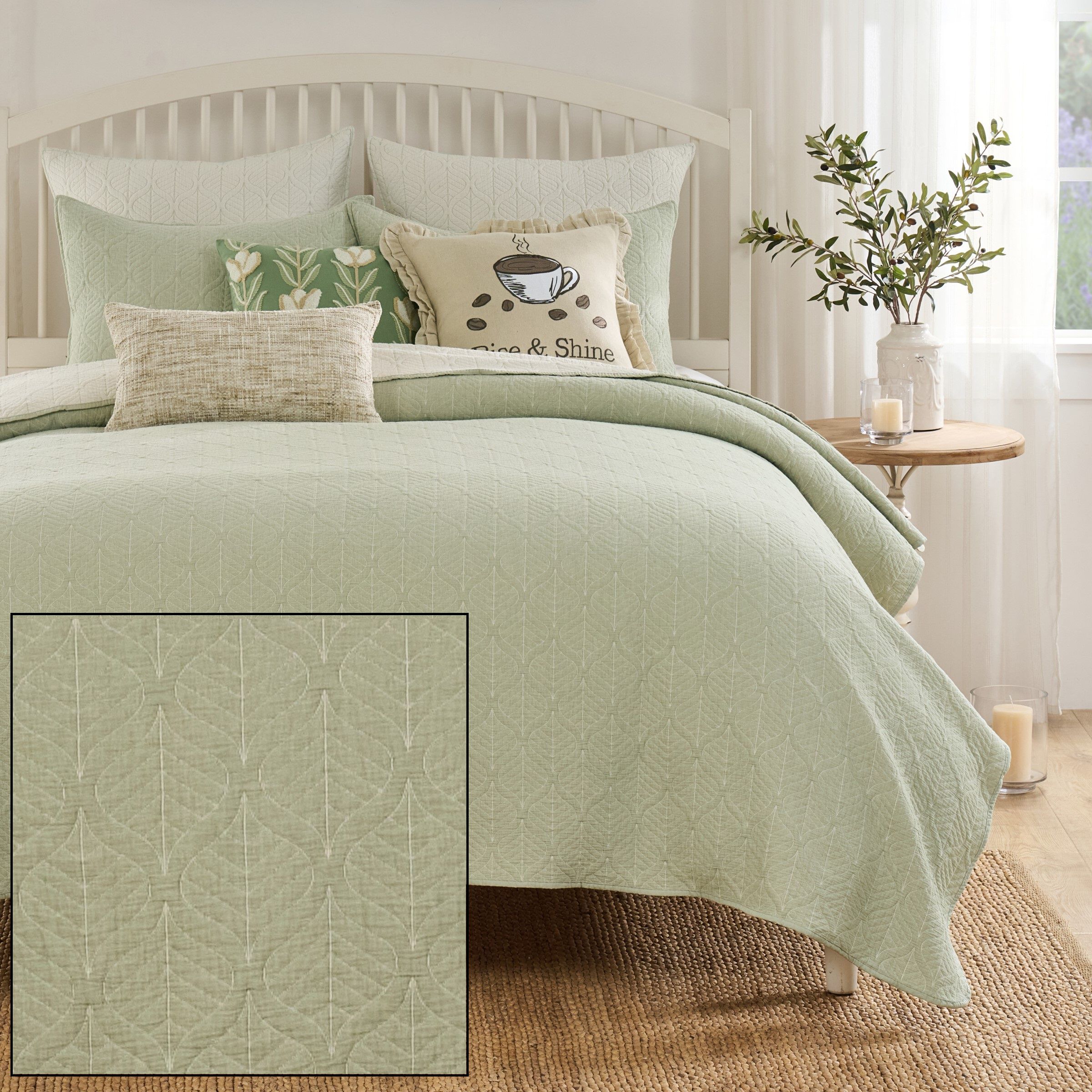 Harper 100% Cotton Leaf Cool Sleep Coverlet Set, SAGE, alternate image number 5
