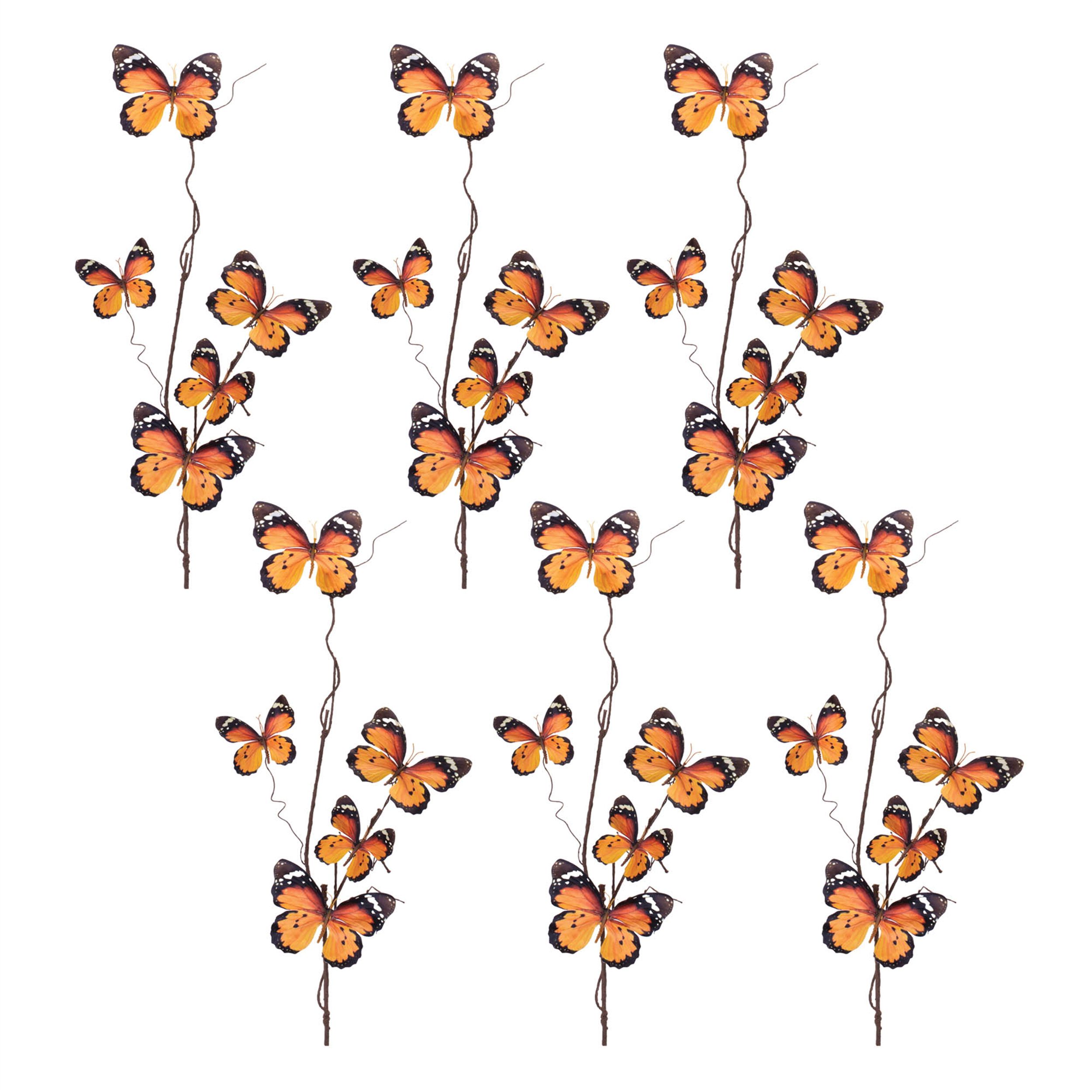 Butterfly Twig Spray Set of 6, ORANGE BLACK, alternate image number 3