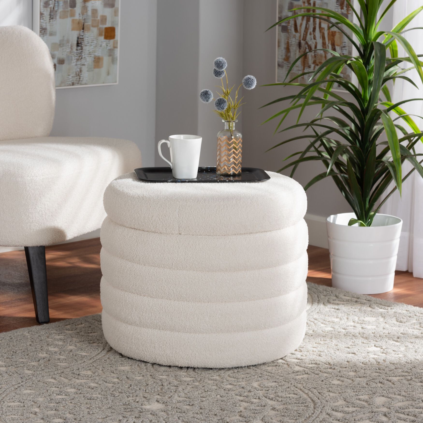 Tabitha Modern And Contemporary Ivory Boucle Upholstered Storage Ottoman, , alternate image number 4