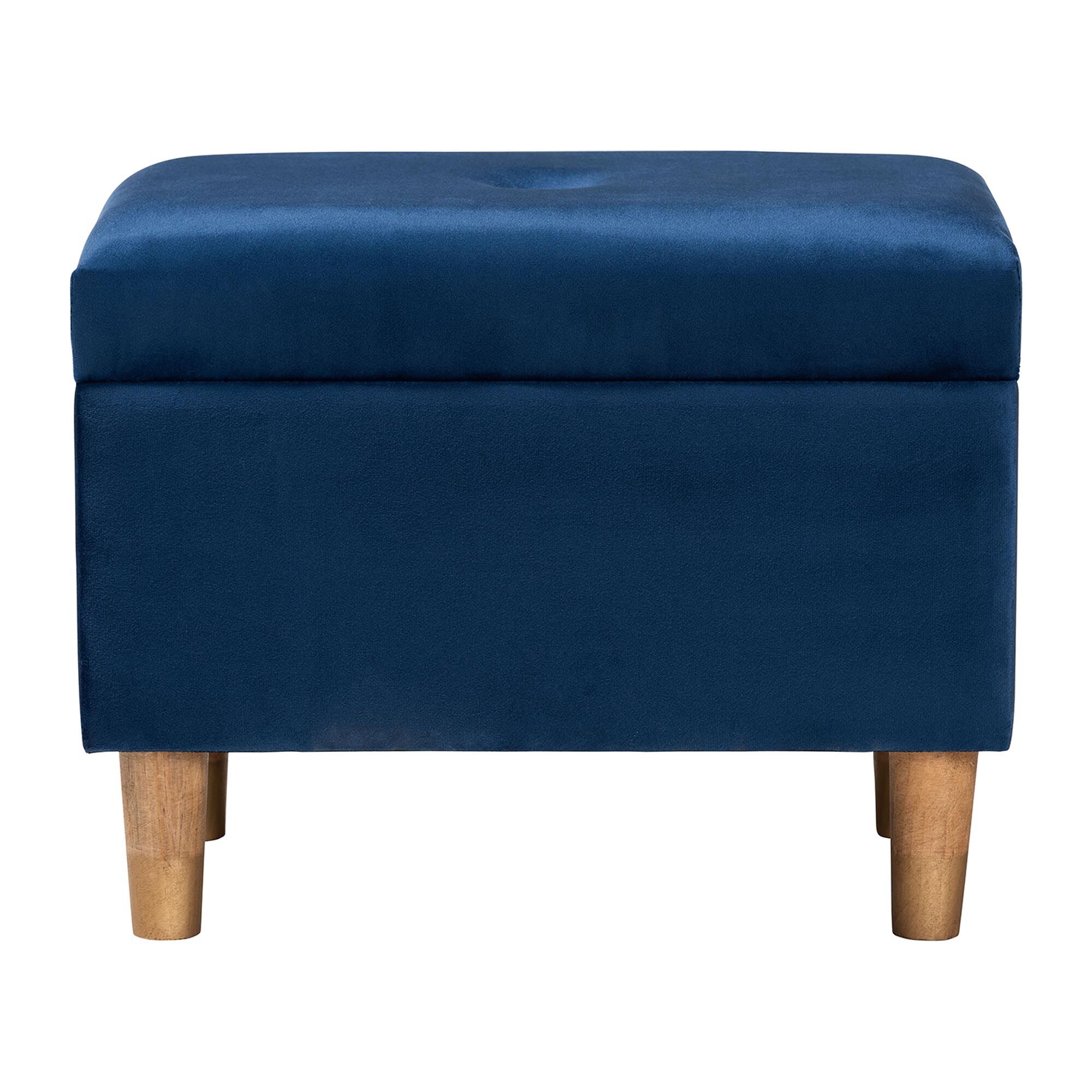 Elias Modern Navy Blue Velvet Fabric Storage Ottoman, NAVY, alternate image number 3