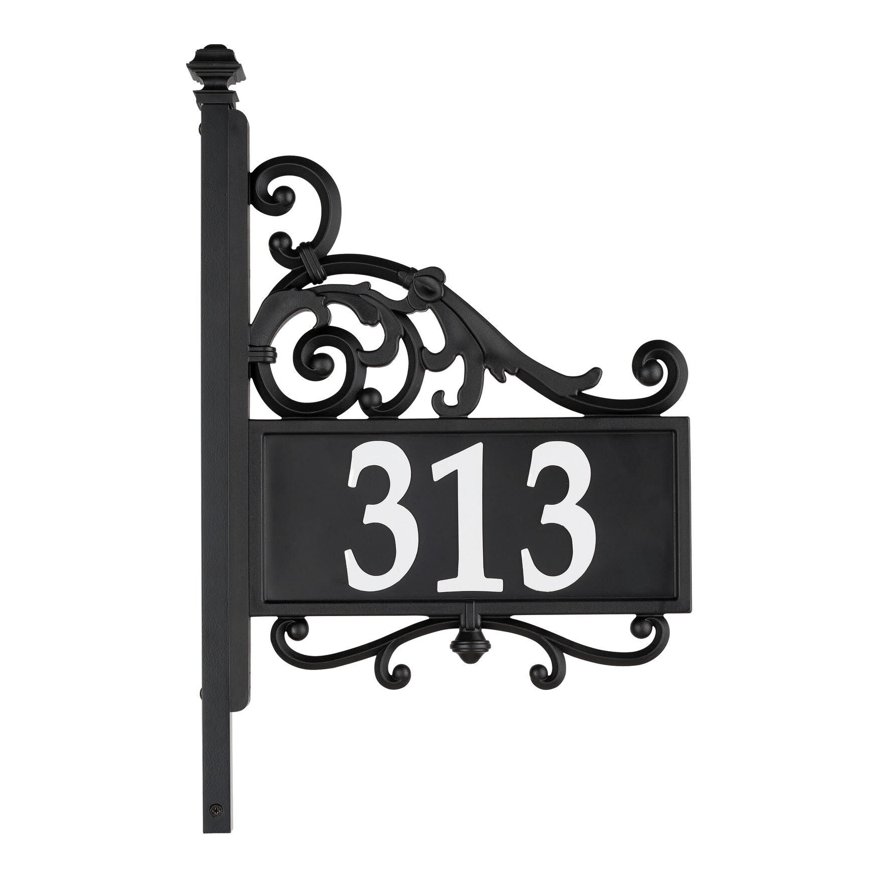 Nite Bright Acanthus Reflective Address Post Sign, BLACK WHITE, hi-res image number 0