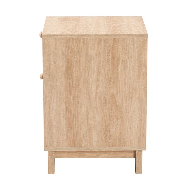 Elsbeth Mid-Century Modern Light Brown Finished Wood And Natural Rattan 1-Drawer End Table, , alternate image number 3