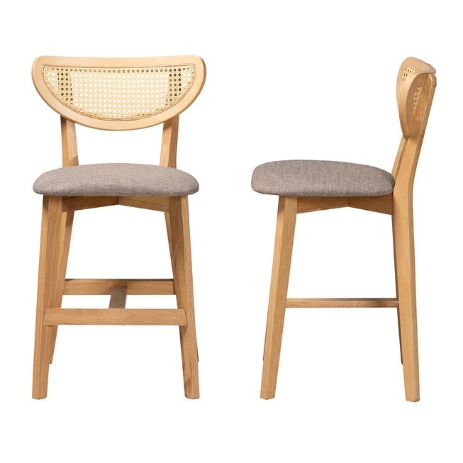 Dannell Mid-Century Modern Grey Fabric And Walnut Brown Finished Wood 2-Piece Counter Stool Set, , alternate image number 9