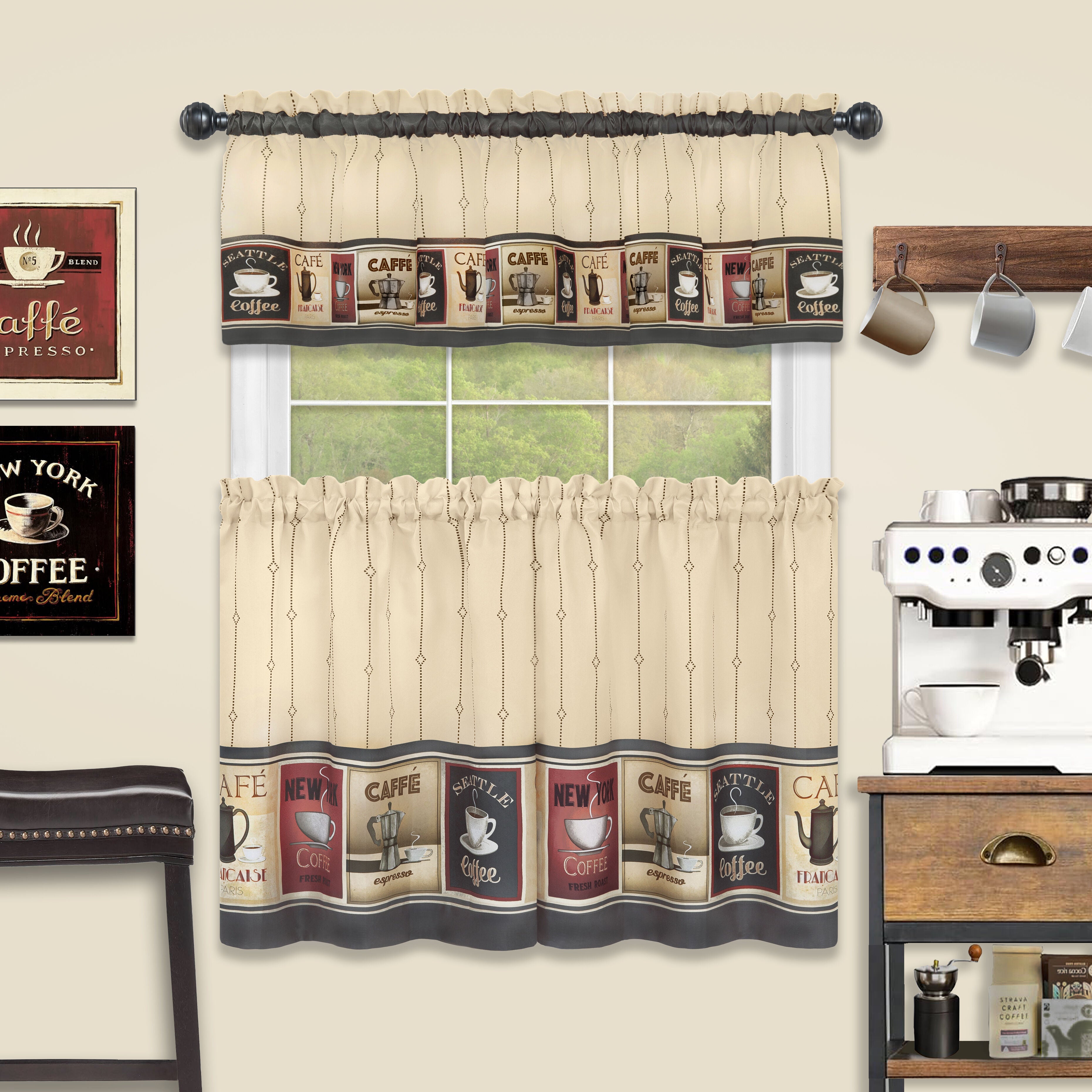 Cozy Caf&eacute; Printed Tier & Valance Set, TAN, alternate image number 2