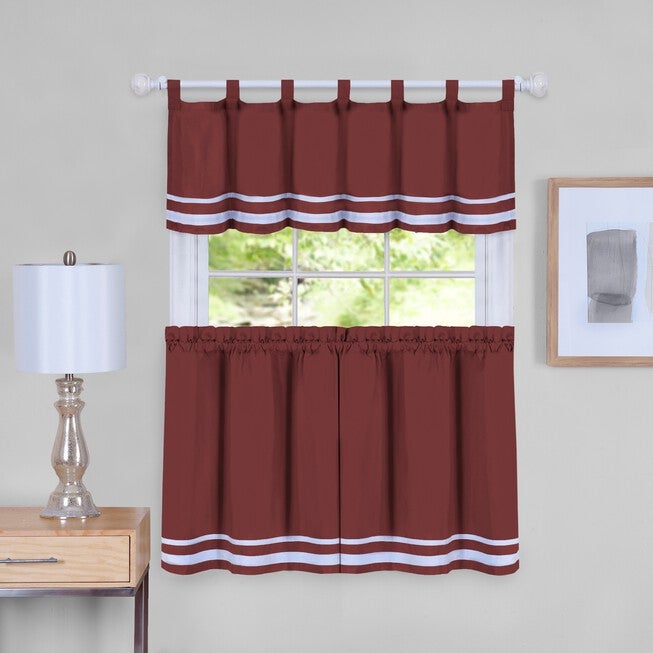 Dakota Window Curtain Tier Pair and Valance Set, BURGUNDY, hi-res image number null