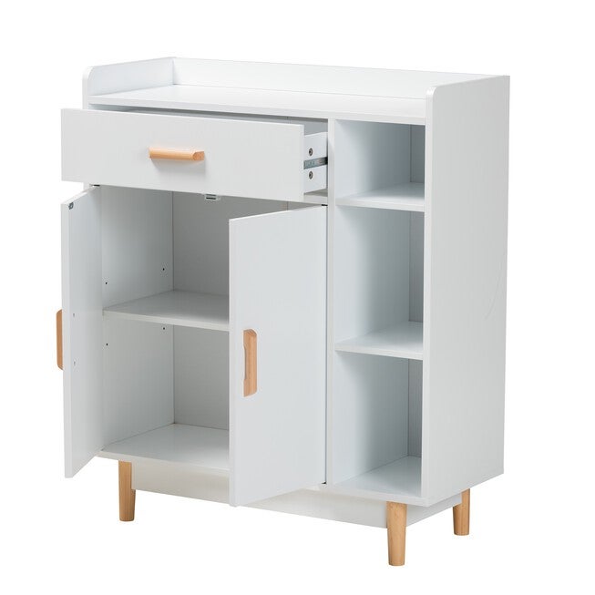 Russell Mid-Century Modern Two-Tone White And Oak Brown Finished Wood 2-Door Sideboard, , on-hover image number 1