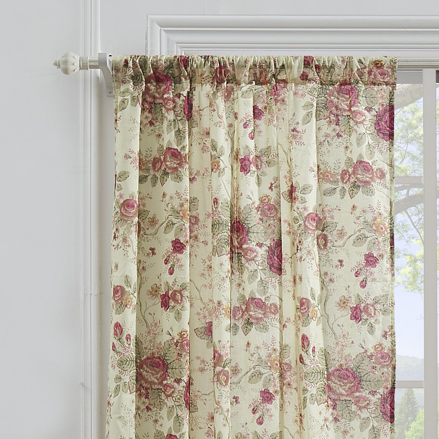 Antique Rose 100% Cotton Window Curtain Panels, Set of 2, 84 inches, ECRU, alternate image number 3