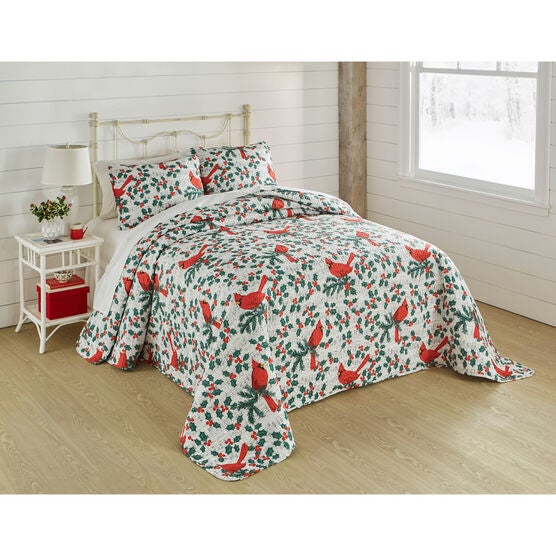 3-Pc. Microfleece Christmas Bedspread Set, CARDINAL, hi-res image number null