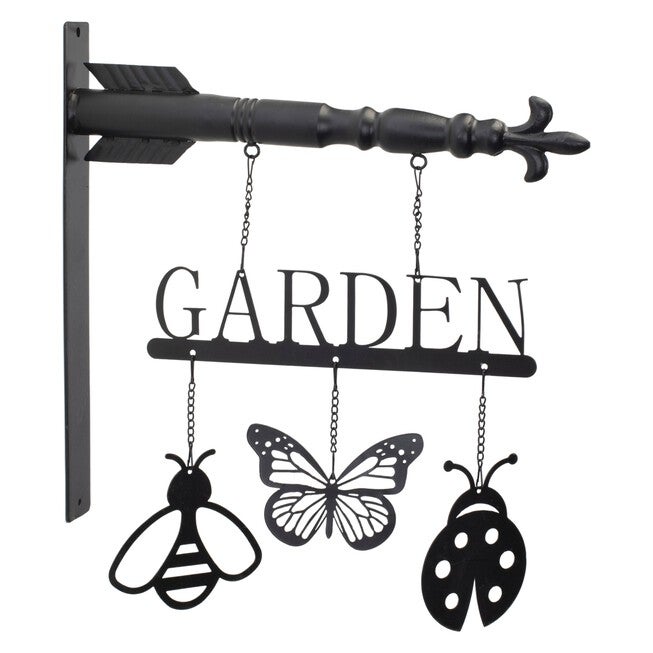 Butterfly Insect Garden Sign 15.5 inchesH, BLACK, hi-res image number 0