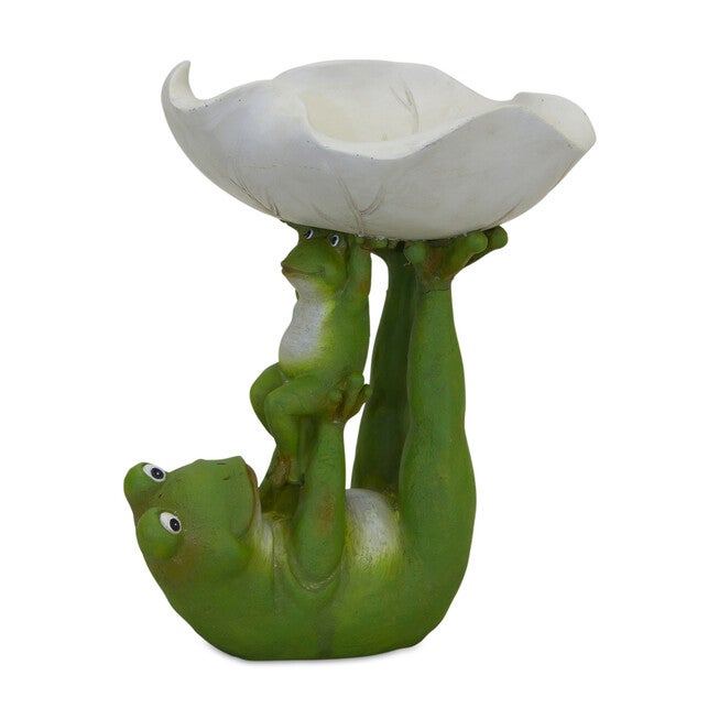 Garden Frogs With Leaf Bowl Statue 8 inchesH, WHITE, hi-res image number null