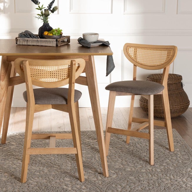 Dannell Mid-Century Modern Grey Fabric And Walnut Brown Finished Wood 2-Piece Counter Stool Set, , alternate image number 12