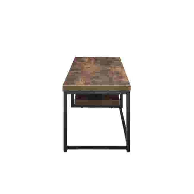 TV stand with wooden top and metal frame