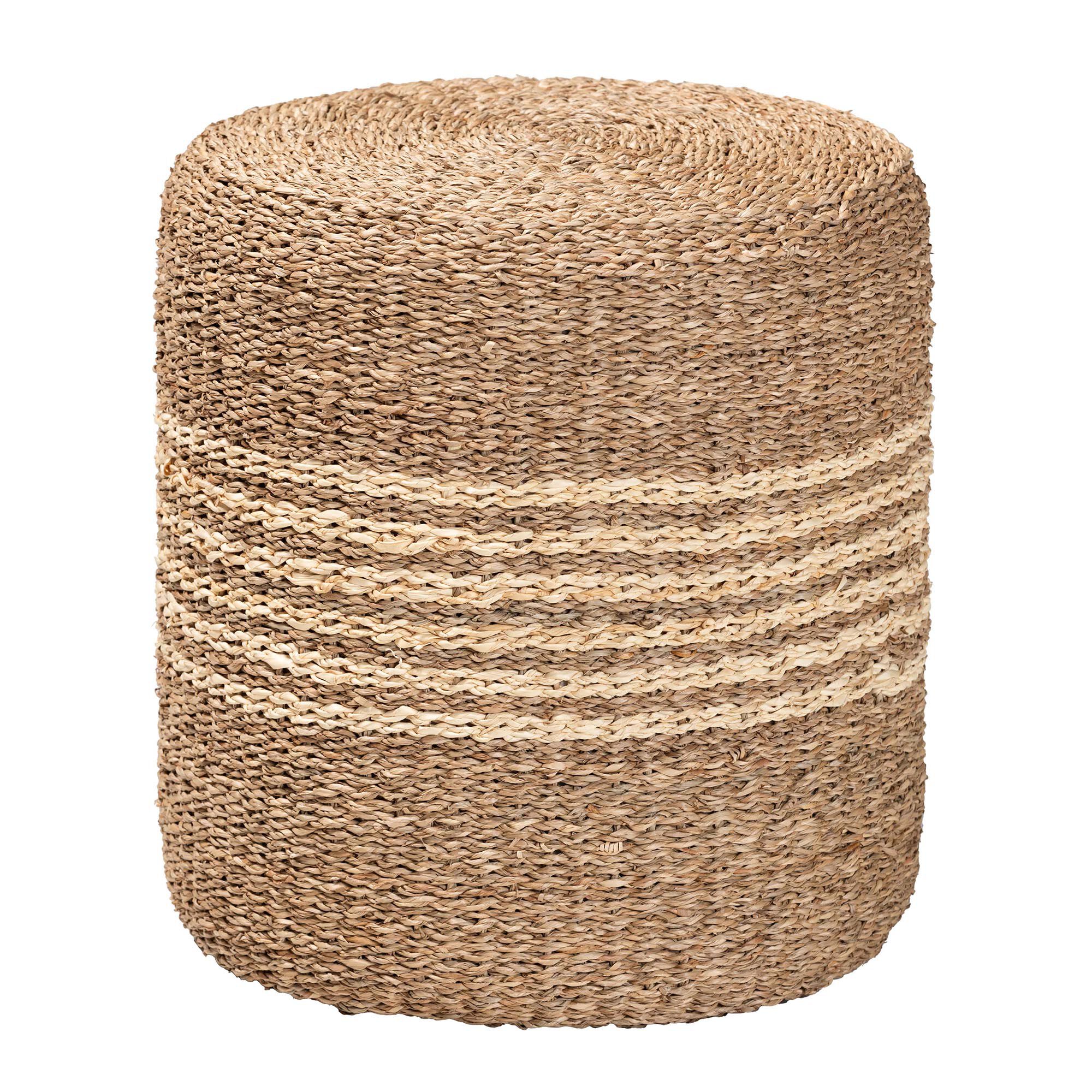 Wickham Modern Bohemian Natural Brown Seagrass Ottoman Footstool, NATURAL BROWN, alternate image number 2