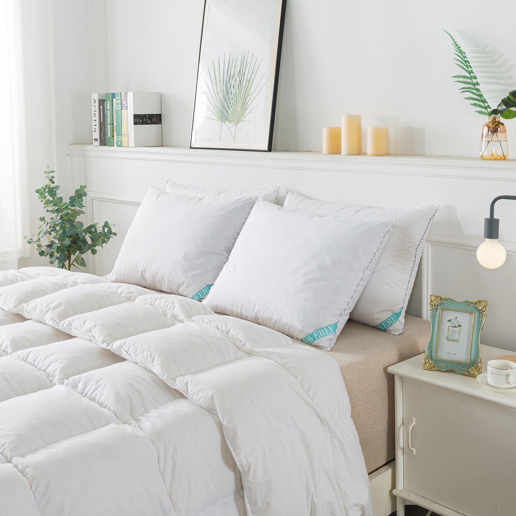 Antimicrobial White Down Blend Pillow Bed Pillow, , on-hover image number 1