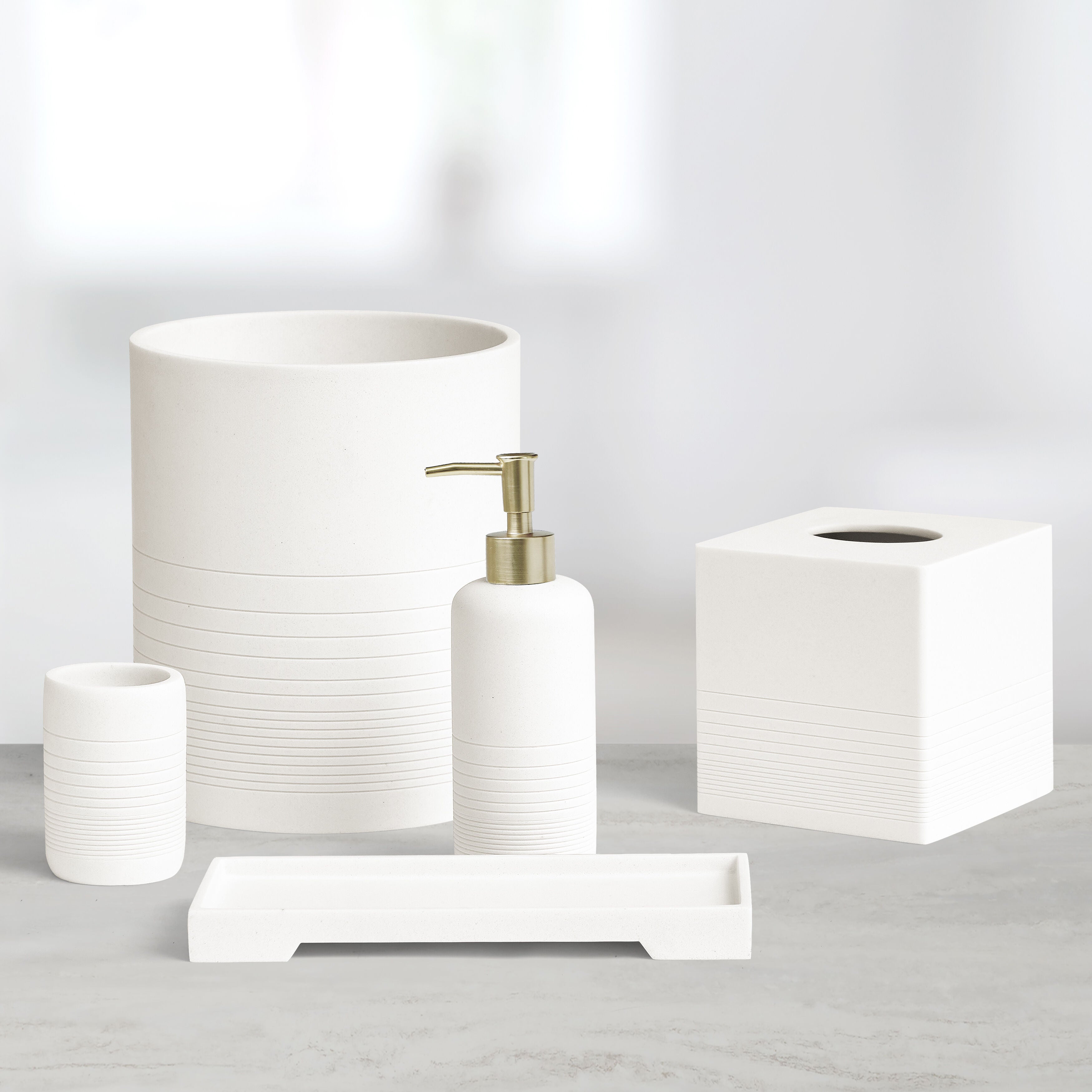 REVERIE BATH ACCESSORIES WASTEBASKET, WHITE, alternate image number 1