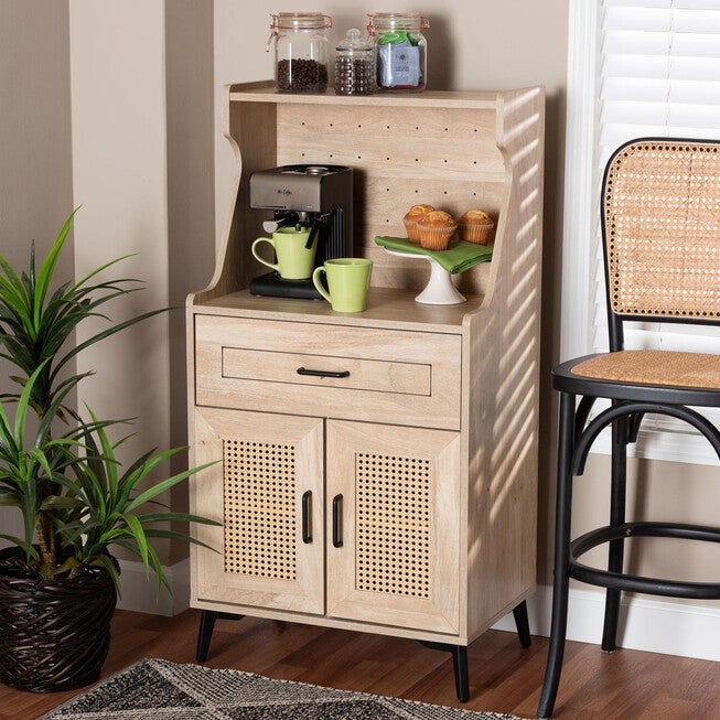 Pavone Mid-Century Modern Oak Brown Wood Kitchen Cabinet, OAK, hi-res image number null