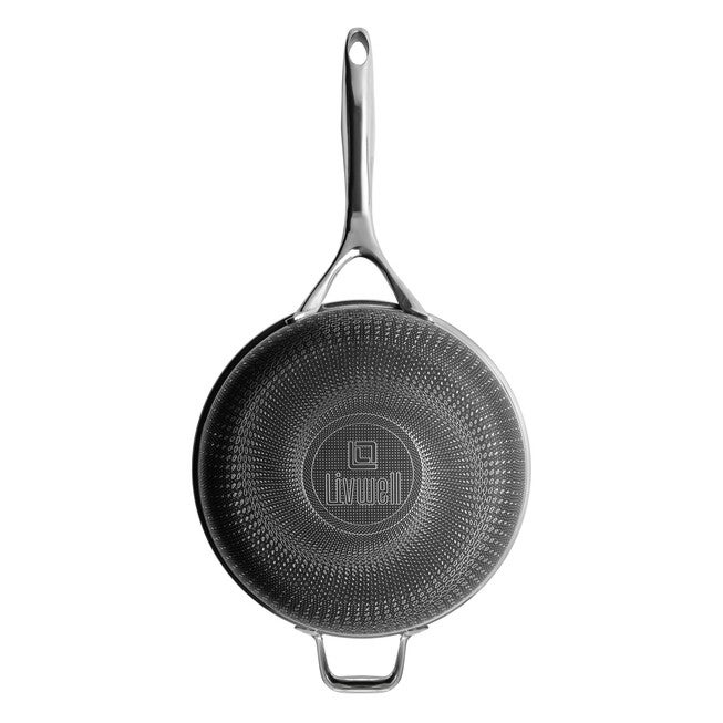 LIVWELL DiamondClad™ 12 inches Hybrid Nonstick Stainless Steel Wok Pan, Dishwasher Safe, PFOA-free – Silver/Black, SILVER, alternate image number null
