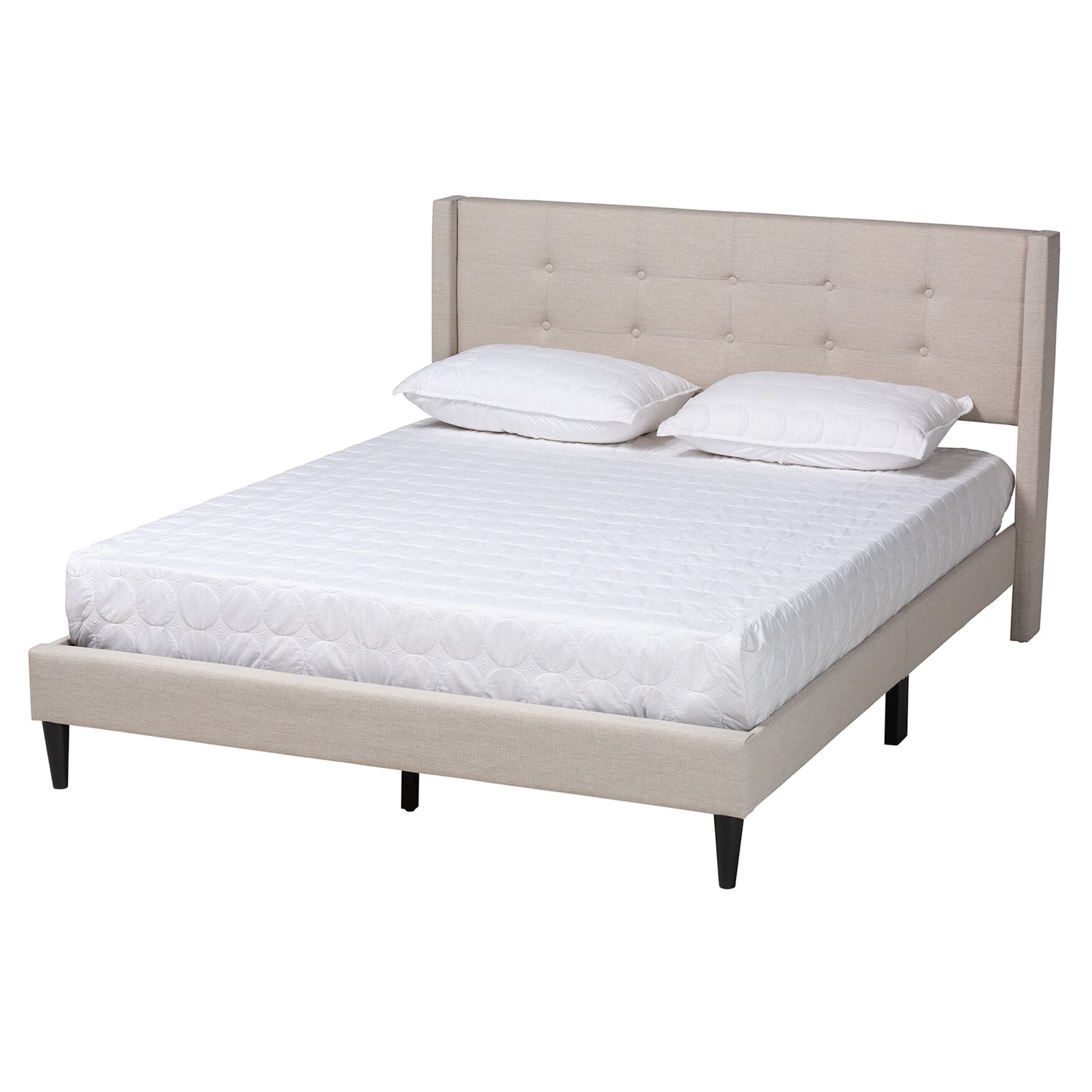 Casol Mid-Century Modern Transitional Upholstered Platform Bed, BEIGE, hi-res image number 0