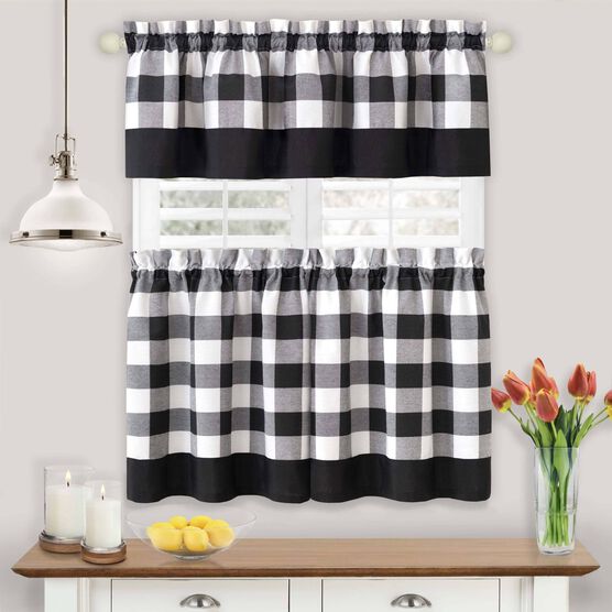 Hunter Window Curtain Tier Pair And Valance Set, BLACK, hi-res image number null