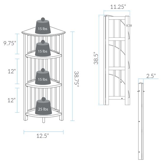 4-Shelf Corner Folding Bookcase-Black, , alternate image number null