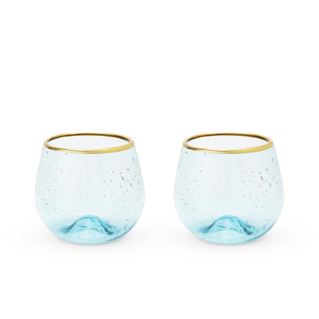 Aqua Bubble Stemless Wine Glass Set, BLUE, hi-res image number 0