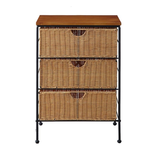 3-Drawer Wicker Chest , BLACK METAL, hi-res image number 0