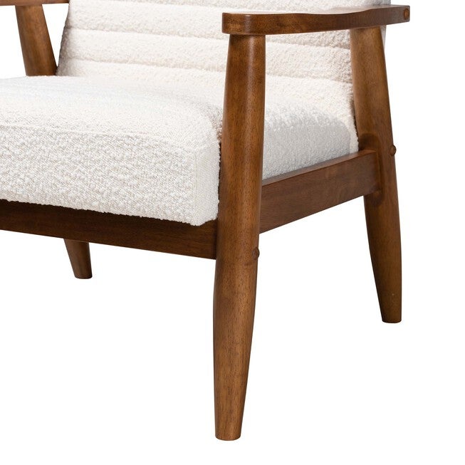 Stratton Mid-Century Modern Cream Boucle Fabric And Walnut Brown Finished Wood Armchair, , alternate image number null