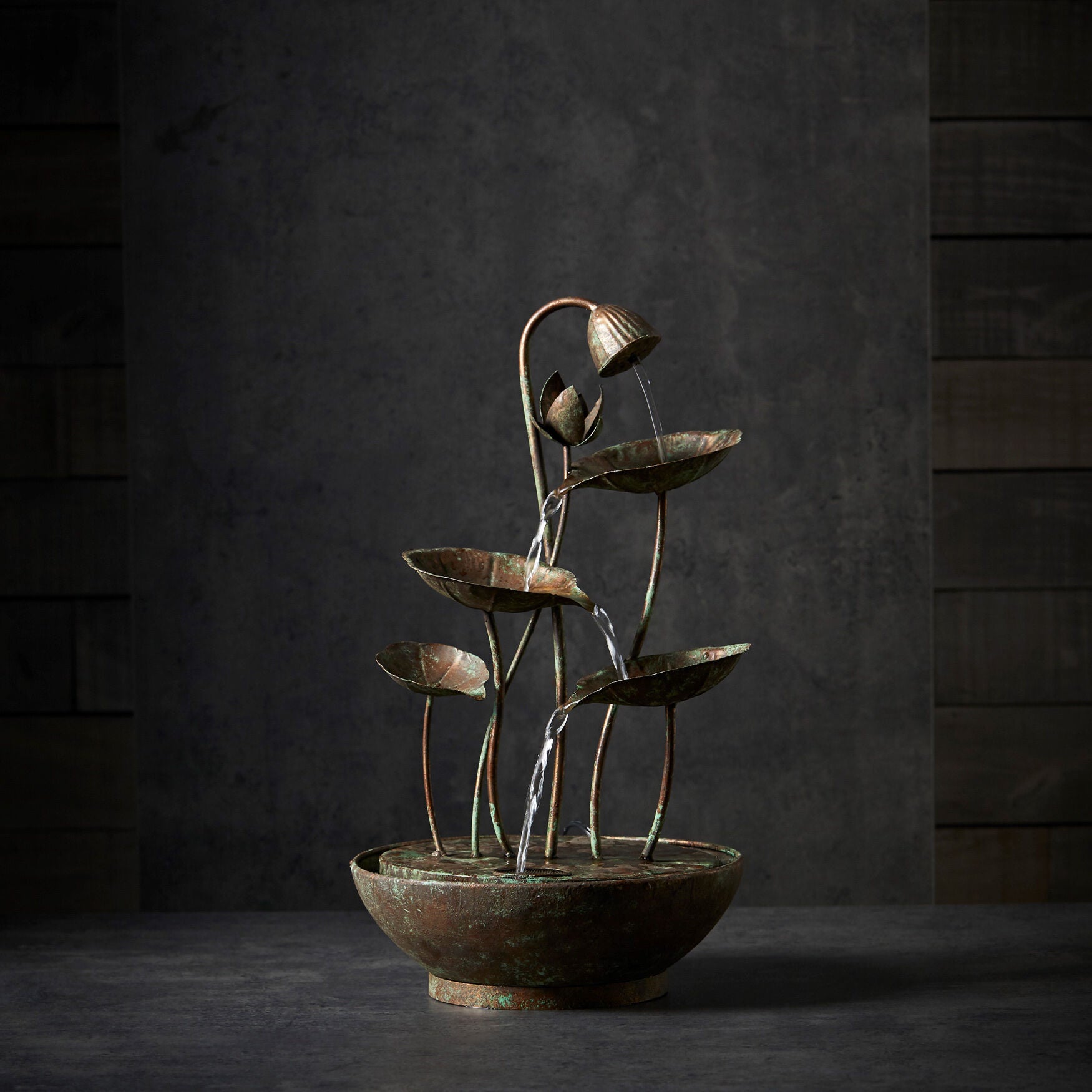 Rustic Metal Lotus Leaf Fountain 19.5 inchesH, , on-hover image number 1