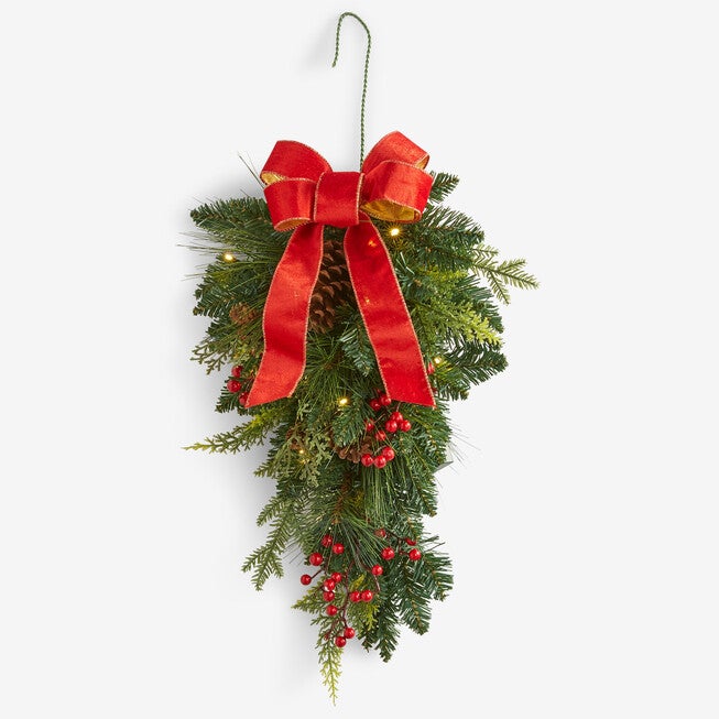 24 inches Pre-Lit Holiday Classic Tear Drop Swag, GREEN RED, hi-res image number null